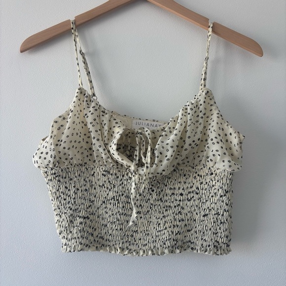 Juliana’s Smocked Animal Print Keyhole Crop Cream and Black Women's Top Size M - Picture 2 of 6